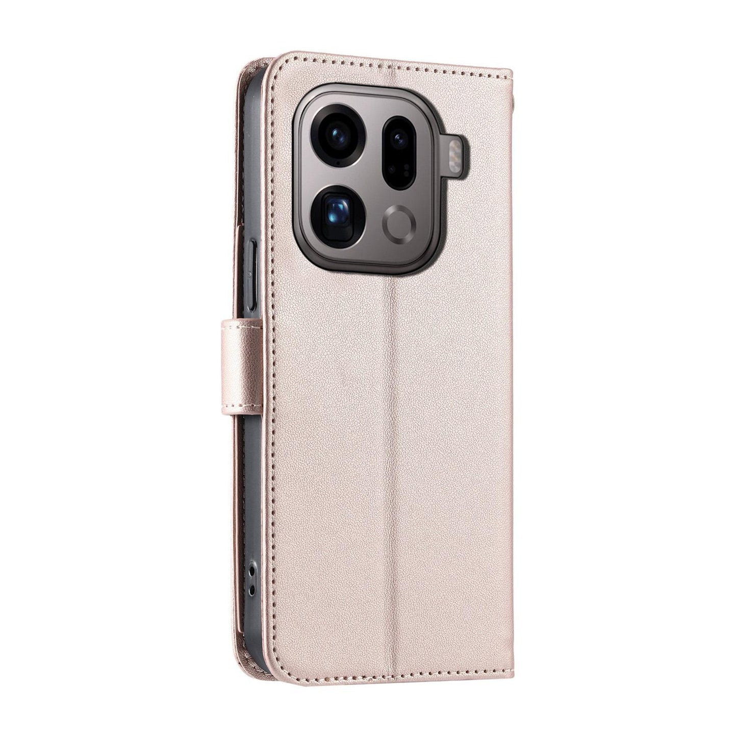 For OPPO Find X9 Pro Ring Buckle Rhombic Leather Phone Case(Rose Gold)