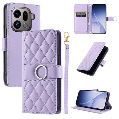 For OPPO Find X9 Pro Ring Buckle Rhombic Leather Phone Case(Purple)