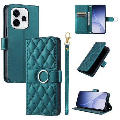 For OPPO Reno15 5G Global Ring Buckle Rhombic Leather Phone Case(Green)