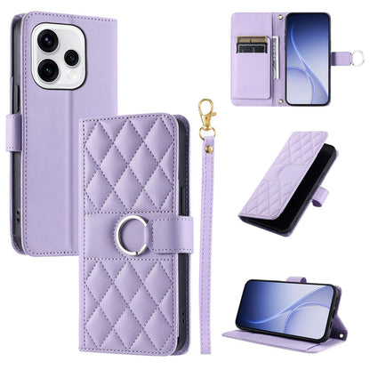 For OPPO Reno15 5G Global Ring Buckle Rhombic Leather Phone Case(Purple)