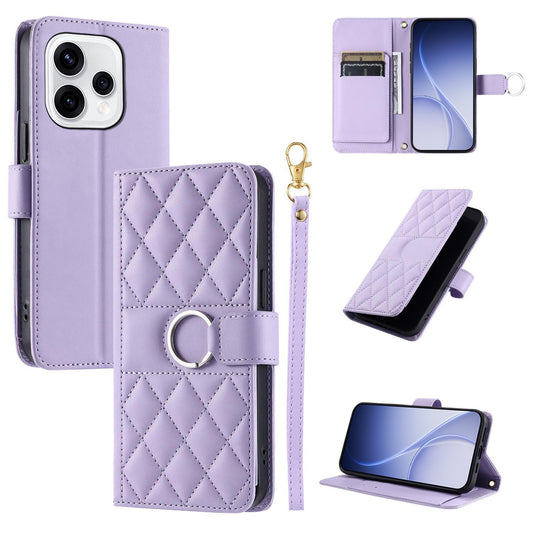 For OPPO Reno15 5G Global Ring Buckle Rhombic Leather Phone Case(Purple)
