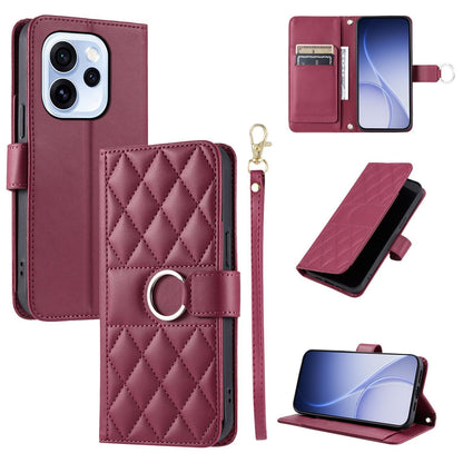 For OPPO Reno15 Pro 5G Global Ring Buckle Rhombic Leather Phone Case(Red)