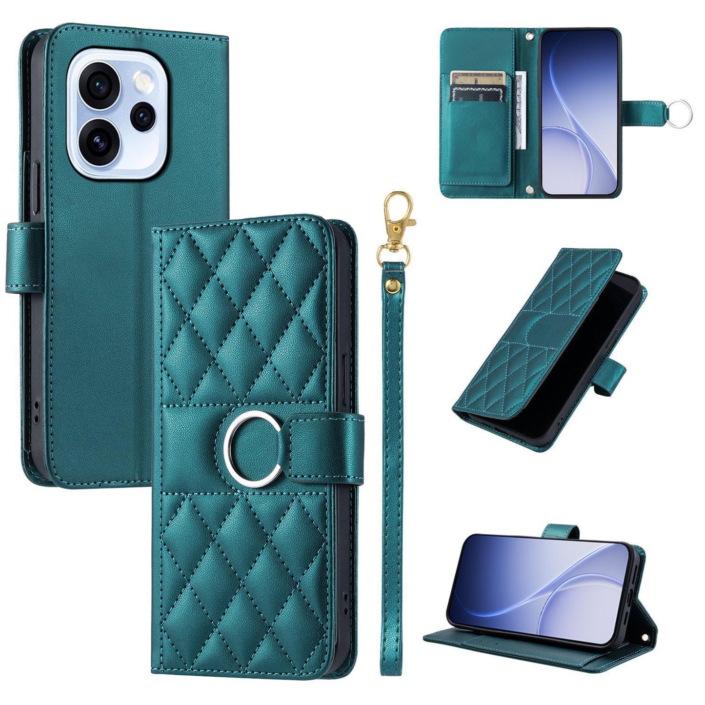 For OPPO Reno15 Pro 5G Global Ring Buckle Rhombic Leather Phone Case(Green)