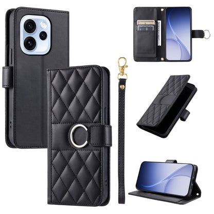For OPPO Reno15 Pro 5G Global Ring Buckle Rhombic Leather Phone Case(Black)