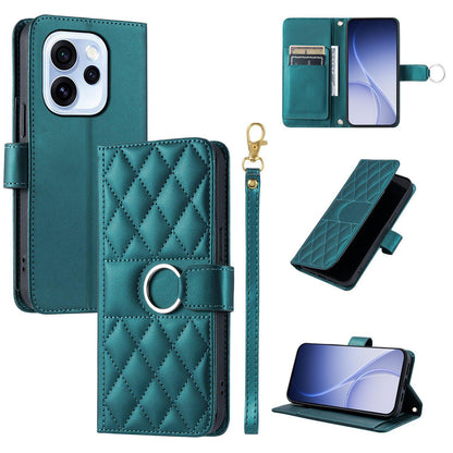 For OPPO Reno15 F 5G Global Ring Buckle Rhombic Leather Phone Case(Green)