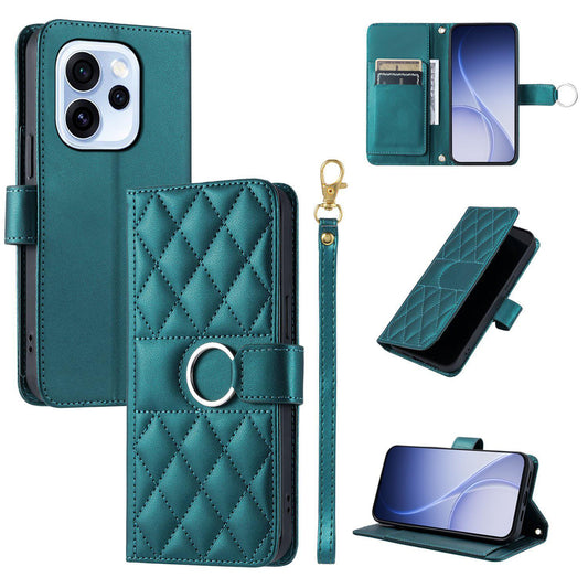 For OPPO Reno15 F 5G Global Ring Buckle Rhombic Leather Phone Case(Green)