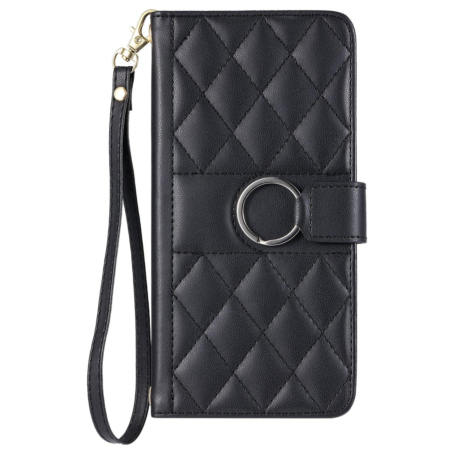 For OPPO Reno15 F 5G Global Ring Buckle Rhombic Leather Phone Case(Black)