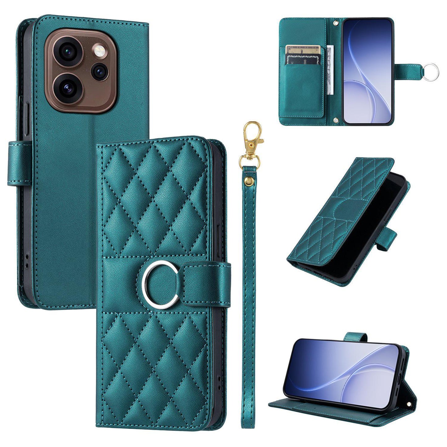 For OPPO Reno15 Pro Max 5G Global Ring Buckle Rhombic Leather Phone Case(Green)
