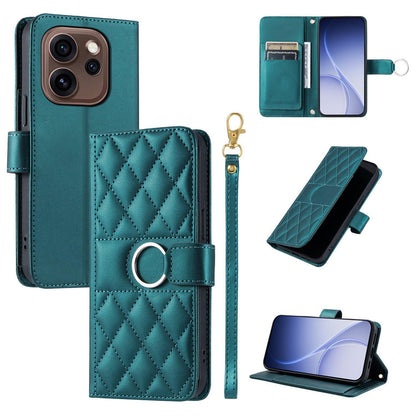 For OPPO Reno15 Pro Max 5G Global Ring Buckle Rhombic Leather Phone Case(Green)