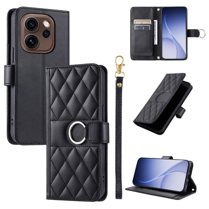 For OPPO Reno15 Pro Max 5G Global Ring Buckle Rhombic Leather Phone Case(Black)