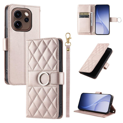 For OPPO Reno15 Pro Max 5G Global Ring Buckle Rhombic Leather Phone Case(Rose Gold)