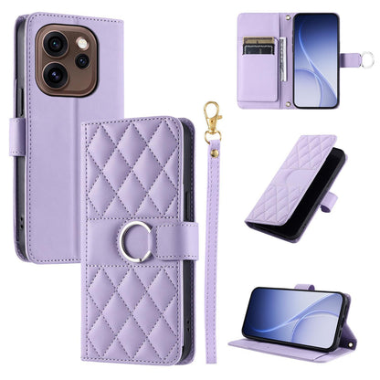 For OPPO Reno15 Pro Max 5G Global Ring Buckle Rhombic Leather Phone Case(Purple)