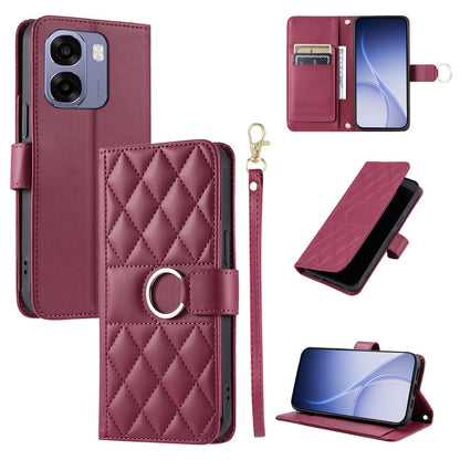 For OPPO A6 / A6s / A6x / A6t Global Ring Buckle Rhombic Leather Phone Case(Red)