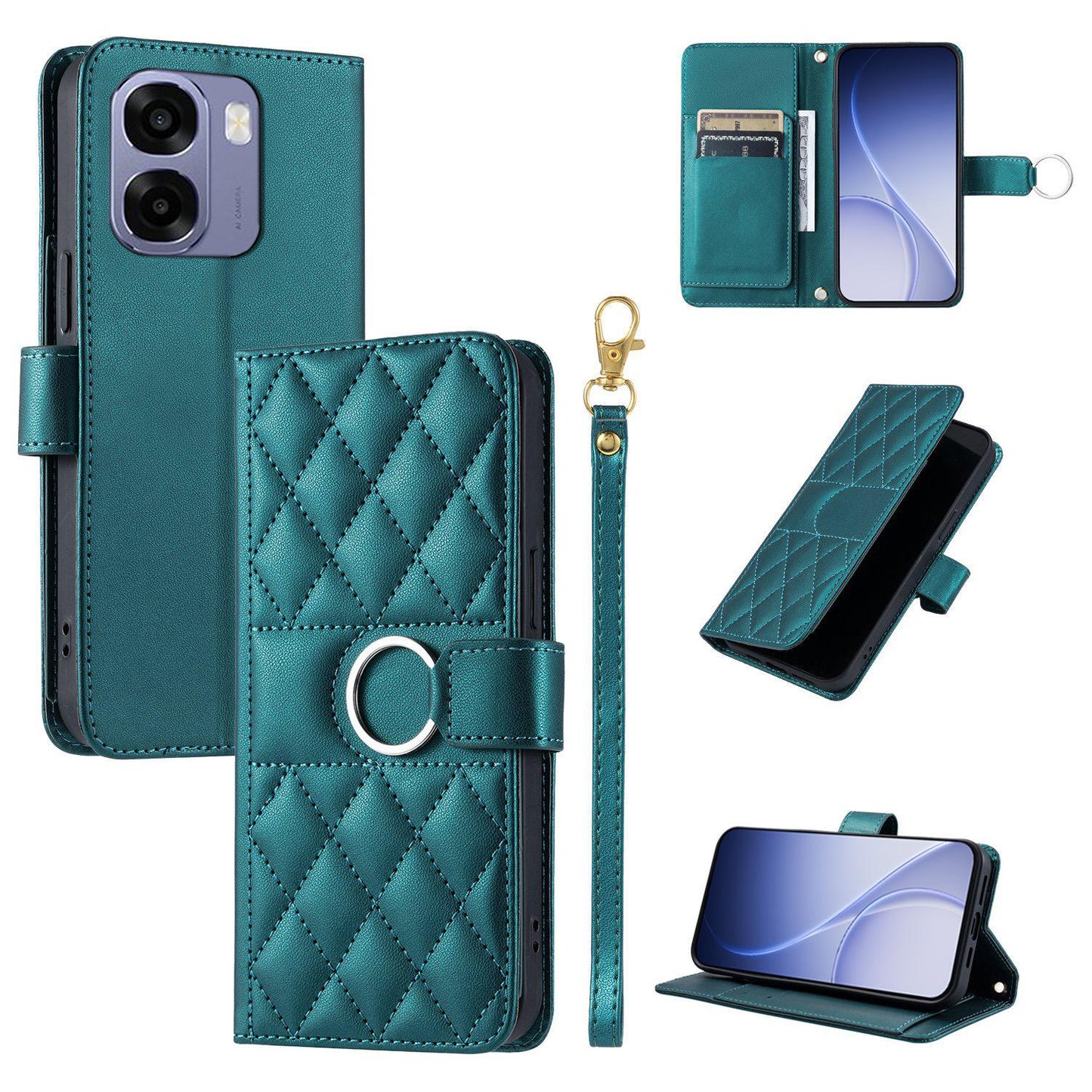 For OPPO A6 / A6s / A6x / A6t Global Ring Buckle Rhombic Leather Phone Case(Green)