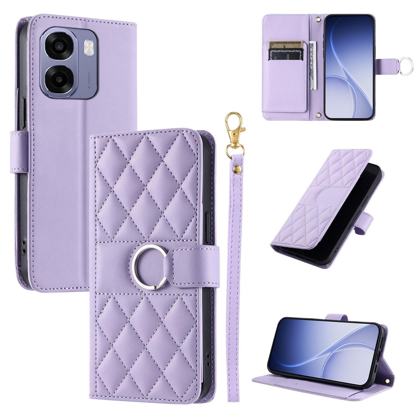 For OPPO A6 / A6s / A6x / A6t Global Ring Buckle Rhombic Leather Phone Case(Purple)