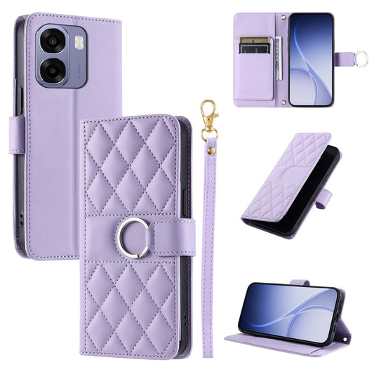 For OPPO A6 / A6s / A6x / A6t Global Ring Buckle Rhombic Leather Phone Case(Purple)