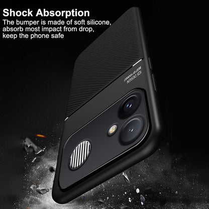 For Redmi K90 Max 5G Classic Tilt Strip Grain Magnetic PC Hybrid TPU Phone Case - Black - EDA007358322A