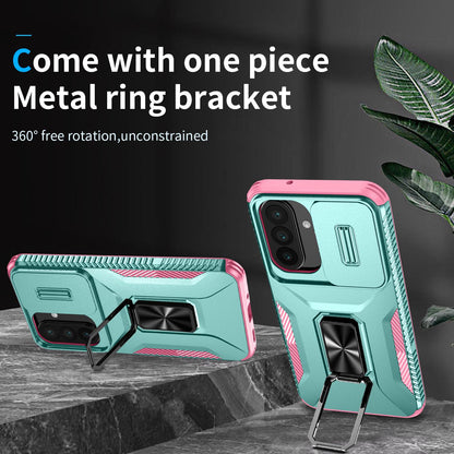 For Galaxy A27 5G Sliding Camshield Holder Phone Case - Pink + Grey Green - EDA007358806B
