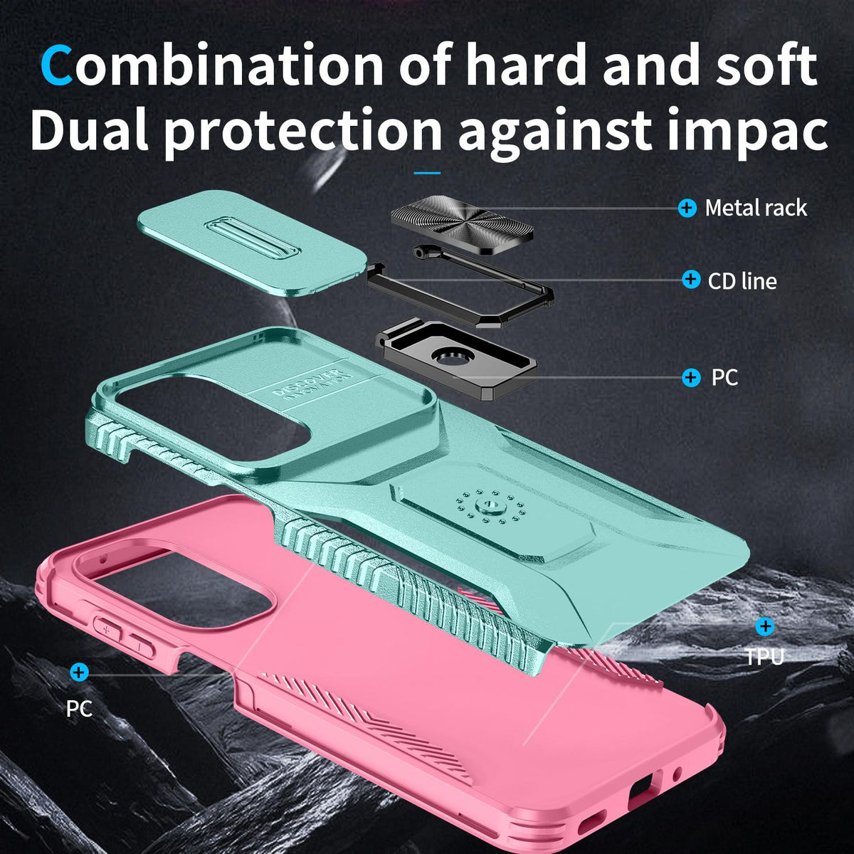 For Galaxy A27 5G Sliding Camshield Holder Phone Case - Pink + Grey Green - EDA007358806B