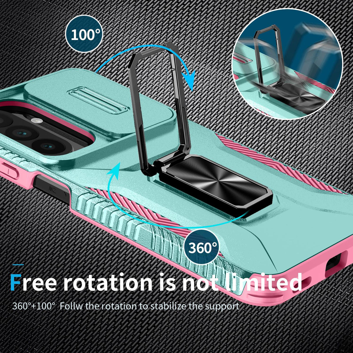 For Galaxy A27 5G Sliding Camshield Holder Phone Case - Pink + Grey Green - EDA007358806B
