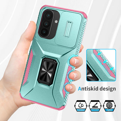For Galaxy A27 5G Sliding Camshield Holder Phone Case - Pink + Grey Green - EDA007358806B