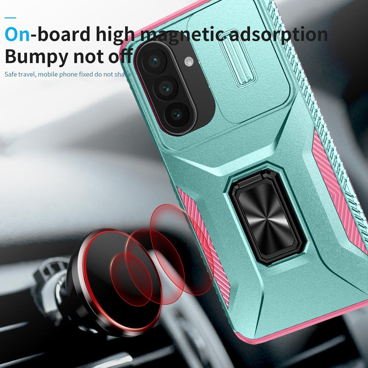 For Galaxy A27 5G Sliding Camshield Holder Phone Case - Pink + Grey Green - EDA007358806B
