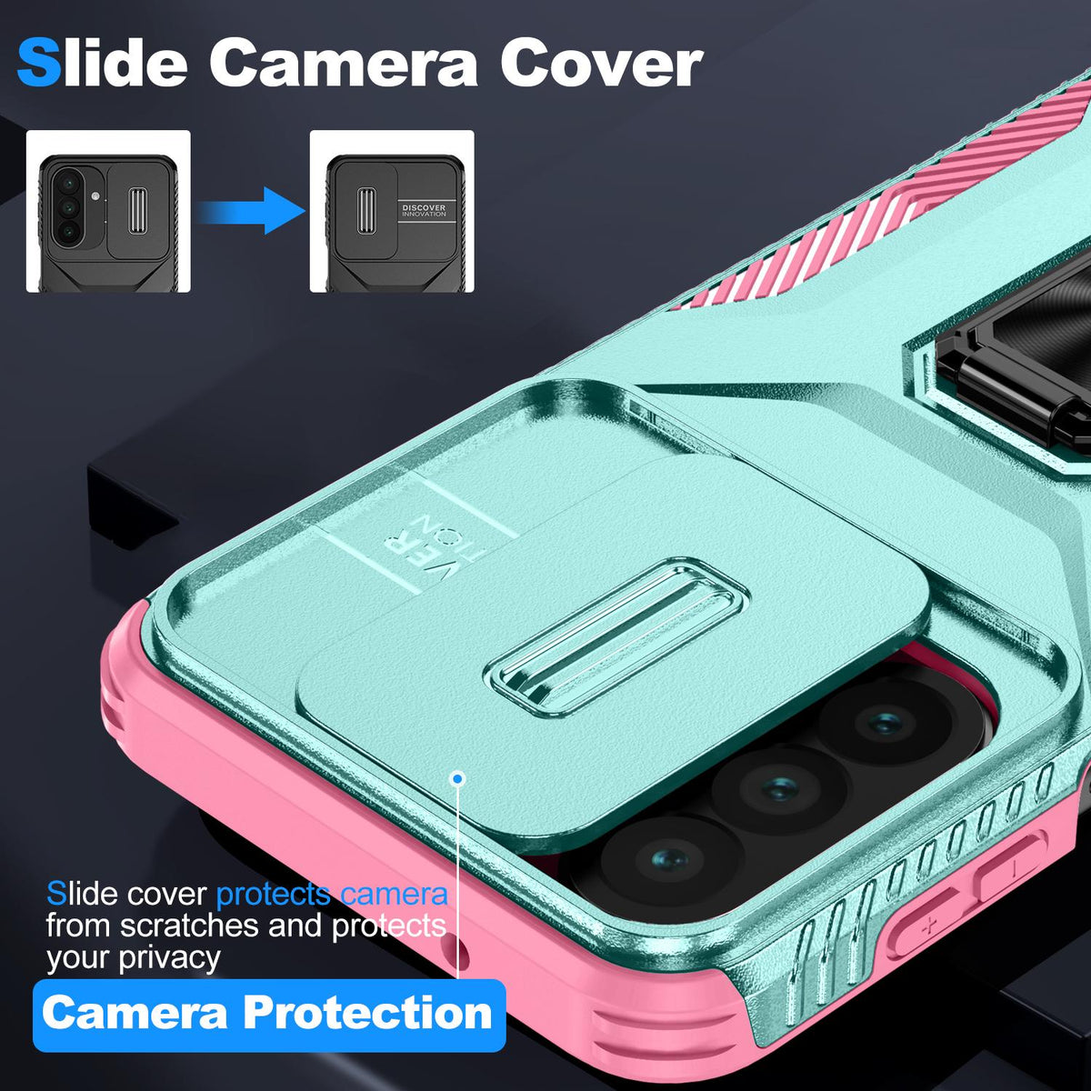 For Galaxy A27 5G Sliding Camshield Holder Phone Case - Pink + Grey Green - EDA007358806B