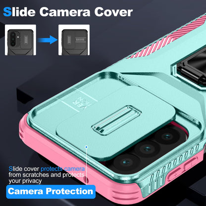 For Galaxy A27 5G Sliding Camshield Holder Phone Case - Pink + Grey Green - EDA007358806B
