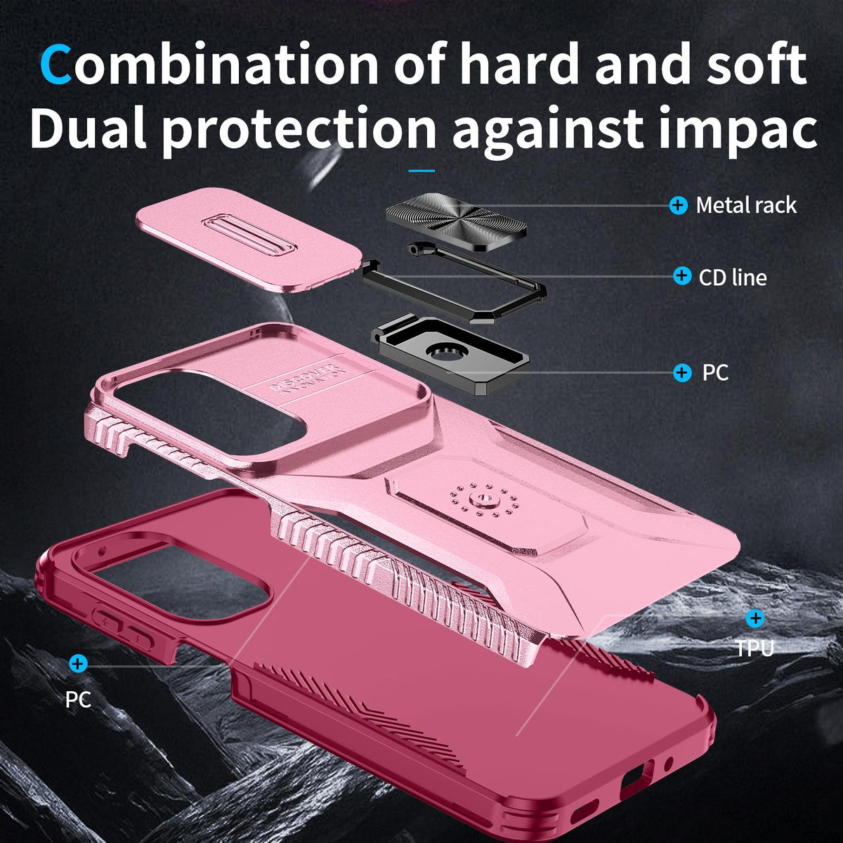 For Galaxy A27 5G Sliding Camshield Holder Phone Case - Pink + Rose Red - EDA007358806C