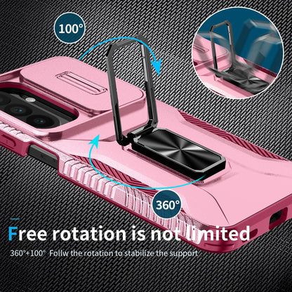 For Galaxy A27 5G Sliding Camshield Holder Phone Case - Pink + Rose Red - EDA007358806C