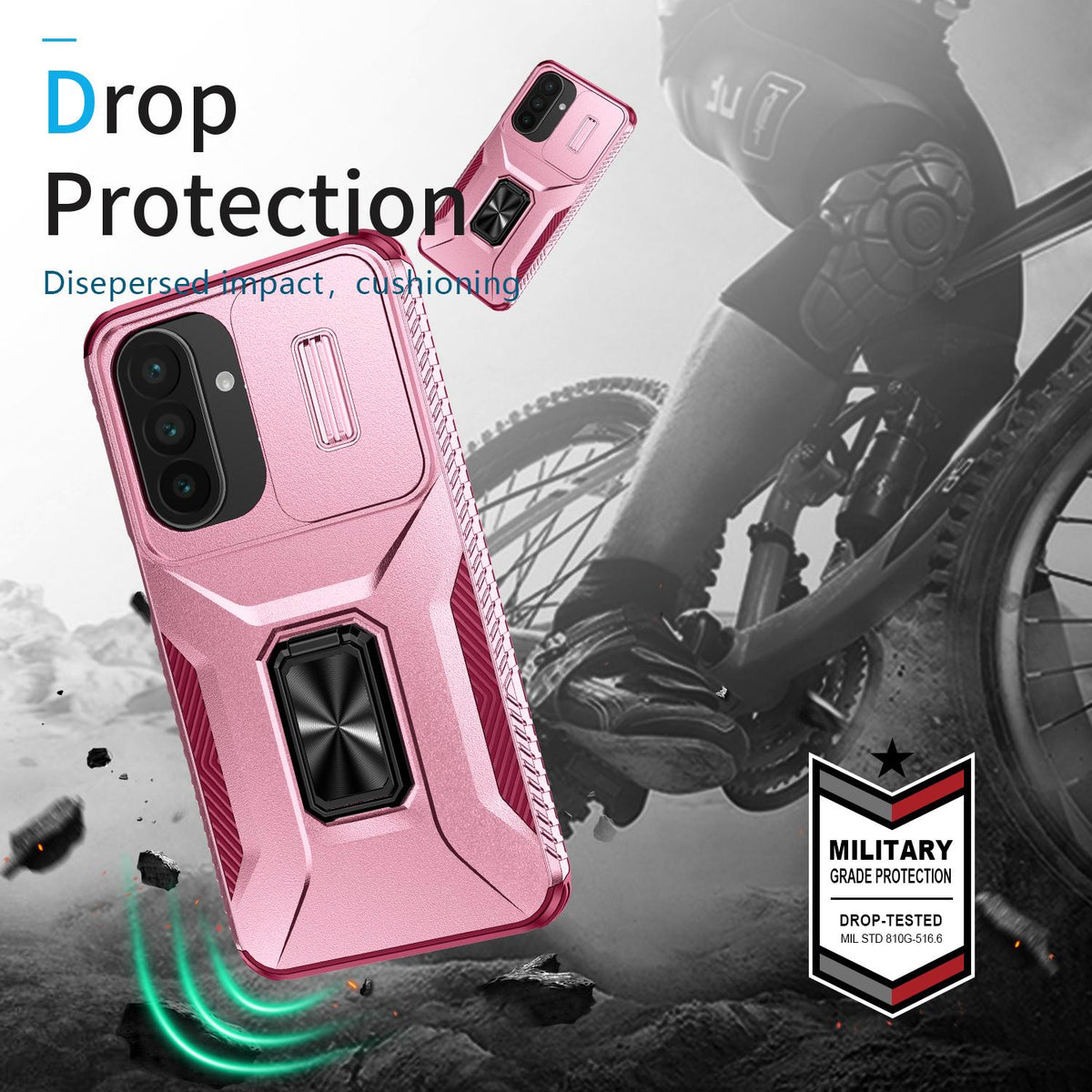 For Galaxy A27 5G Sliding Camshield Holder Phone Case - Pink + Rose Red - EDA007358806C