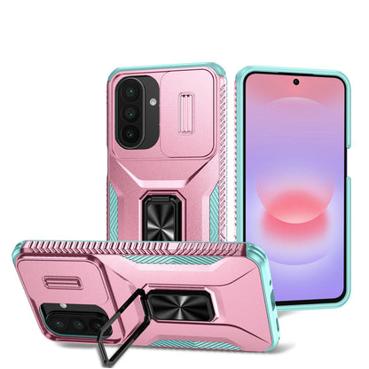 For Galaxy A27 5G Sliding Camshield Holder Phone Case - Grey Green + Pink - EDA007358806F