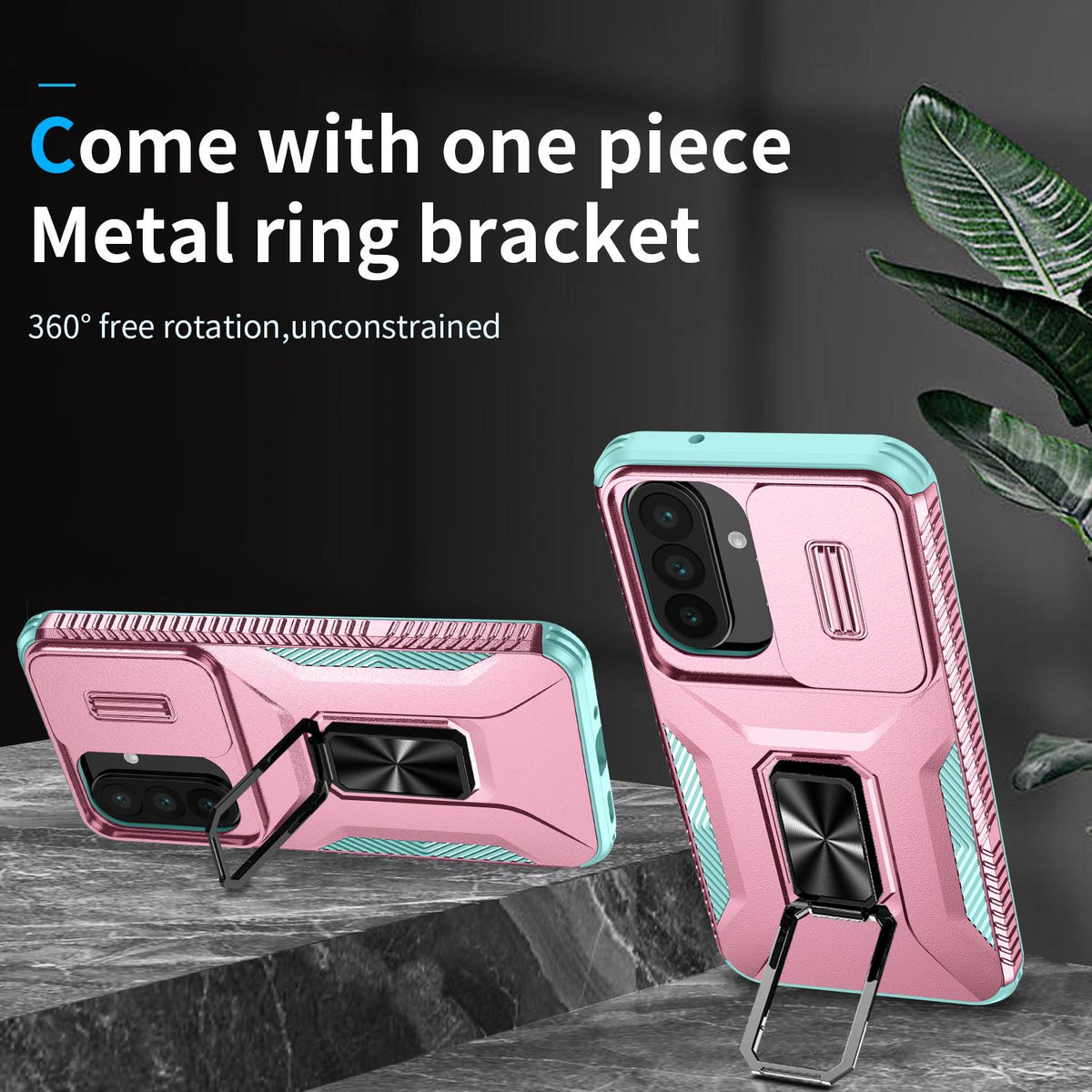 For Galaxy A27 5G Sliding Camshield Holder Phone Case - Grey Green + Pink - EDA007358806F