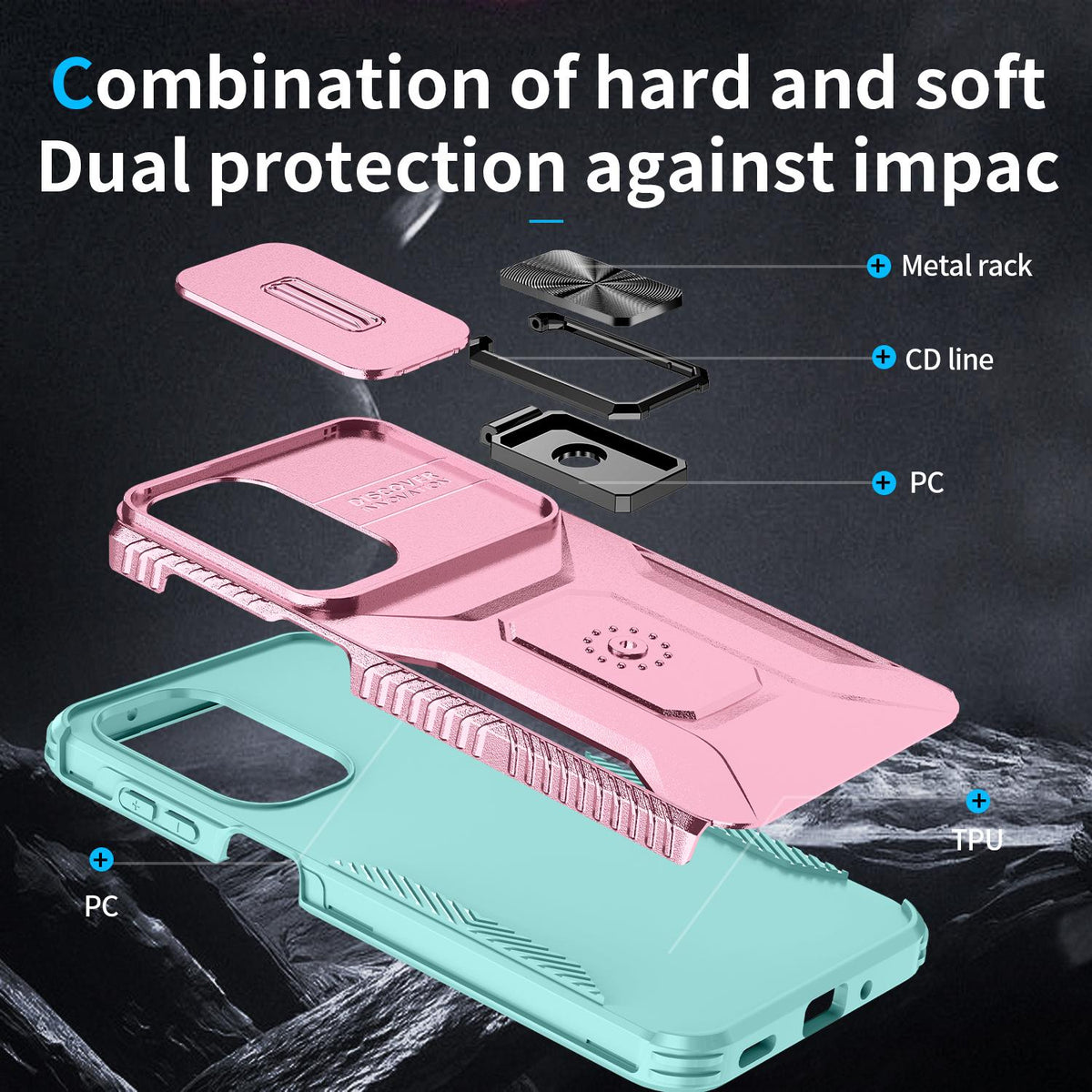 For Galaxy A27 5G Sliding Camshield Holder Phone Case - Grey Green + Pink - EDA007358806F