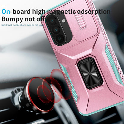 For Galaxy A27 5G Sliding Camshield Holder Phone Case - Grey Green + Pink - EDA007358806F