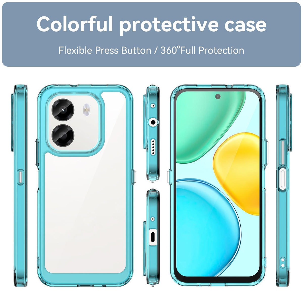 For Honor X6e 4G Colorful Series Acrylic Hybrid TPU Phone Case - Transparent Blue - EDA007398827D