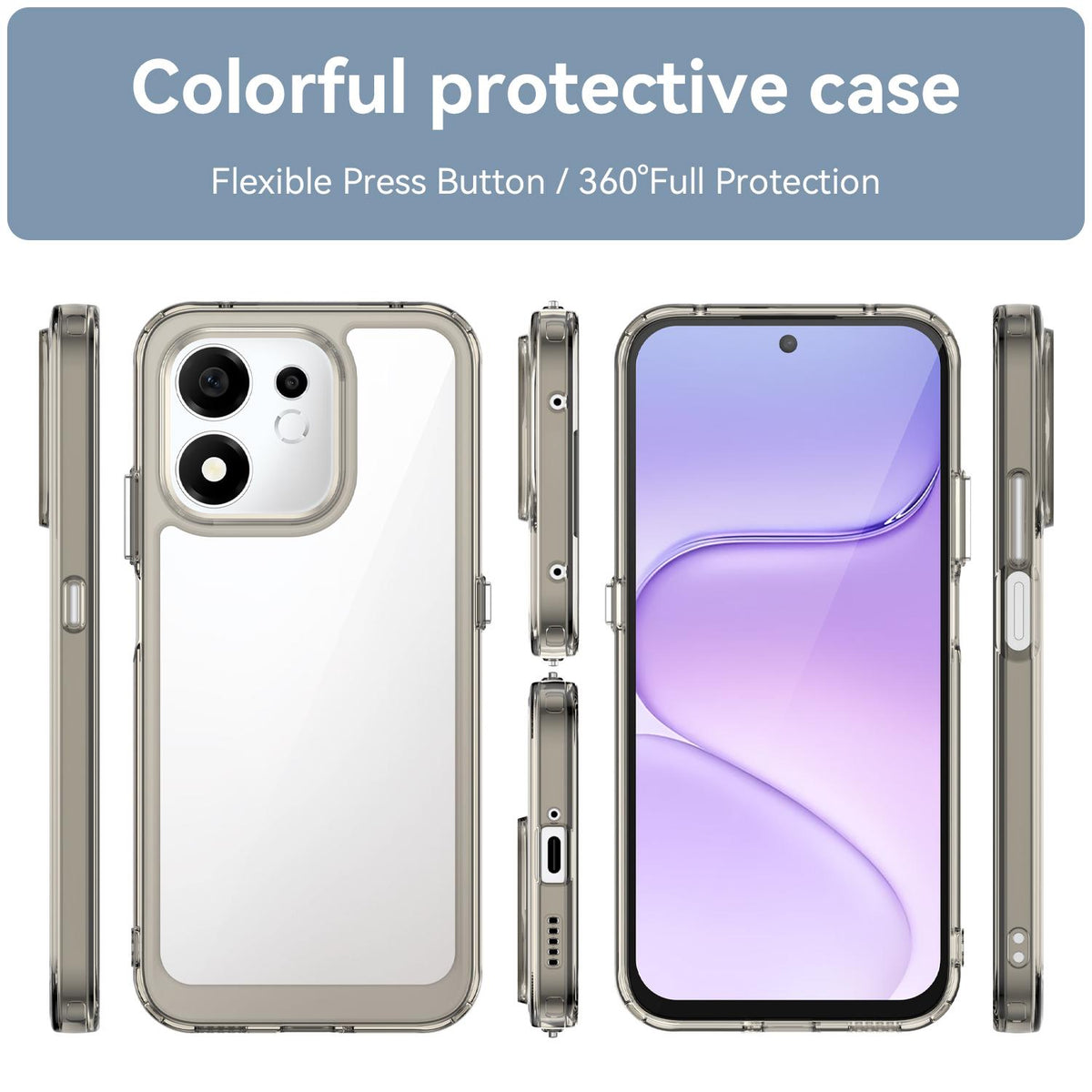 For Honor 600 Smart 5G Colorful Series Acrylic Hybrid TPU Phone Case - Transparent Grey - EDA007398828C