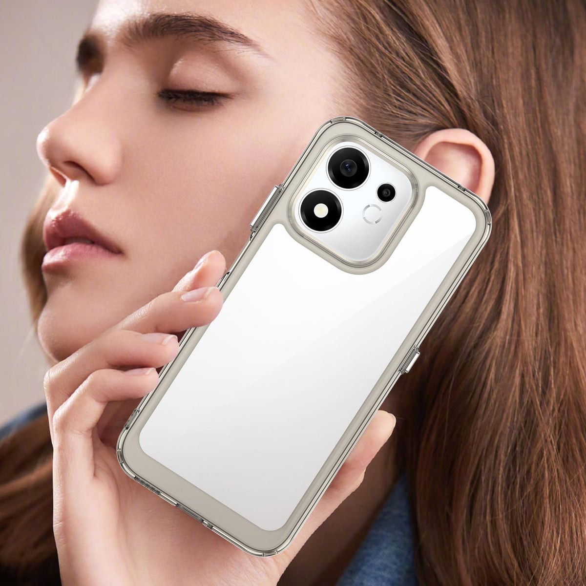 For Honor 600 Smart 5G Colorful Series Acrylic Hybrid TPU Phone Case - Transparent Grey - EDA007398828C