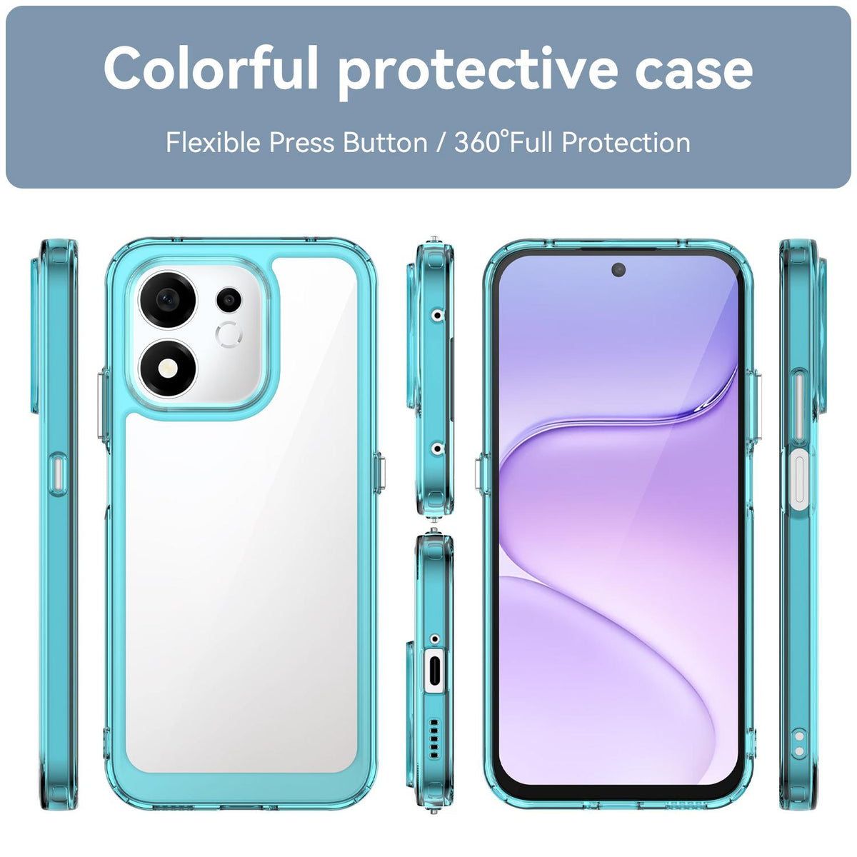 For Honor 600 Smart 5G Colorful Series Acrylic Hybrid TPU Phone Case - Transparent Blue - EDA007398828D