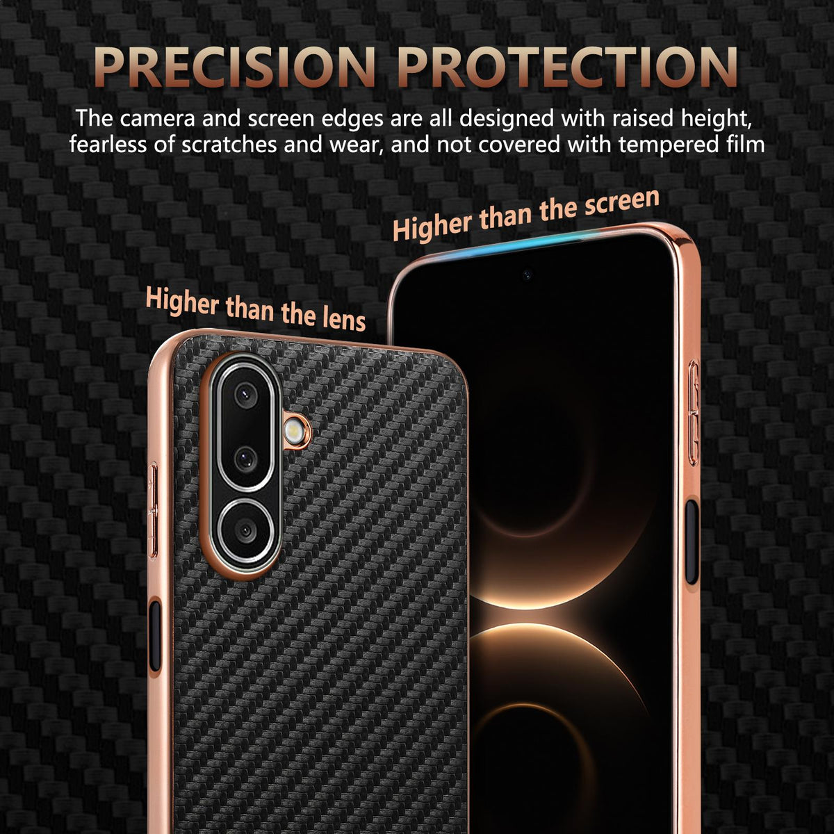 For Galaxy A27 5G AZNS Electroplated Edge Carbon Fiber Texture Phone Case - Black - EDA007404813A