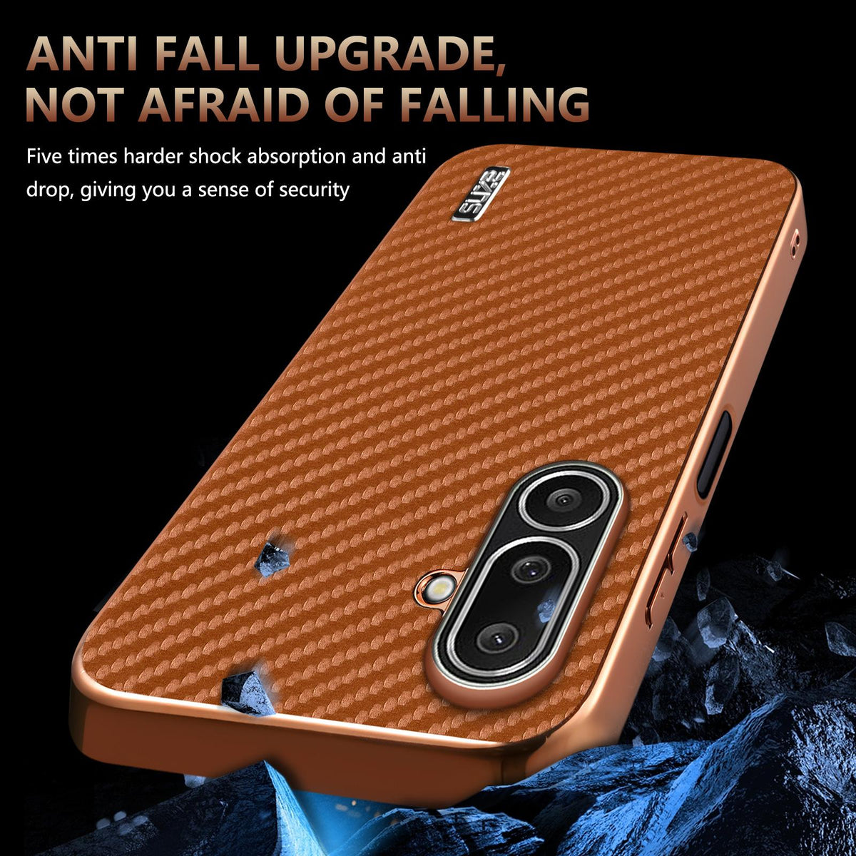 For Galaxy A27 5G AZNS Electroplated Edge Carbon Fiber Texture Phone Case - Brown - EDA007404813B
