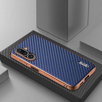 For Galaxy A27 5G AZNS Electroplated Edge Carbon Fiber Texture Phone Case - Blue - EDA007404813C
