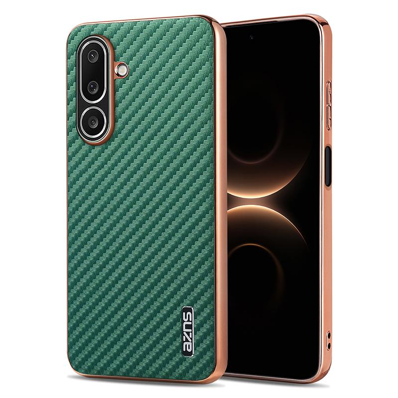 For Galaxy A27 5G AZNS Electroplated Edge Carbon Fiber Texture Phone Case - Green - EDA007404813D
