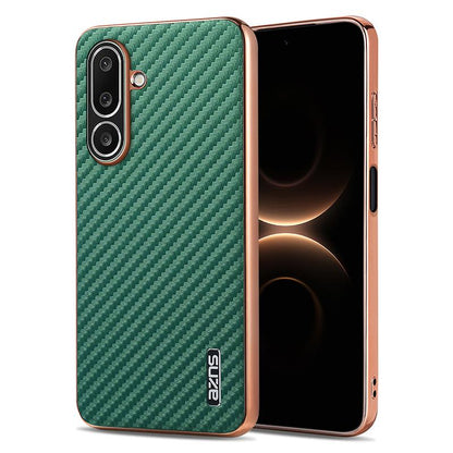 For Galaxy A27 5G AZNS Electroplated Edge Carbon Fiber Texture Phone Case - Green - EDA007404813D