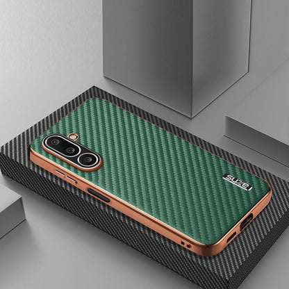 For Galaxy A27 5G AZNS Electroplated Edge Carbon Fiber Texture Phone Case - Green - EDA007404813D