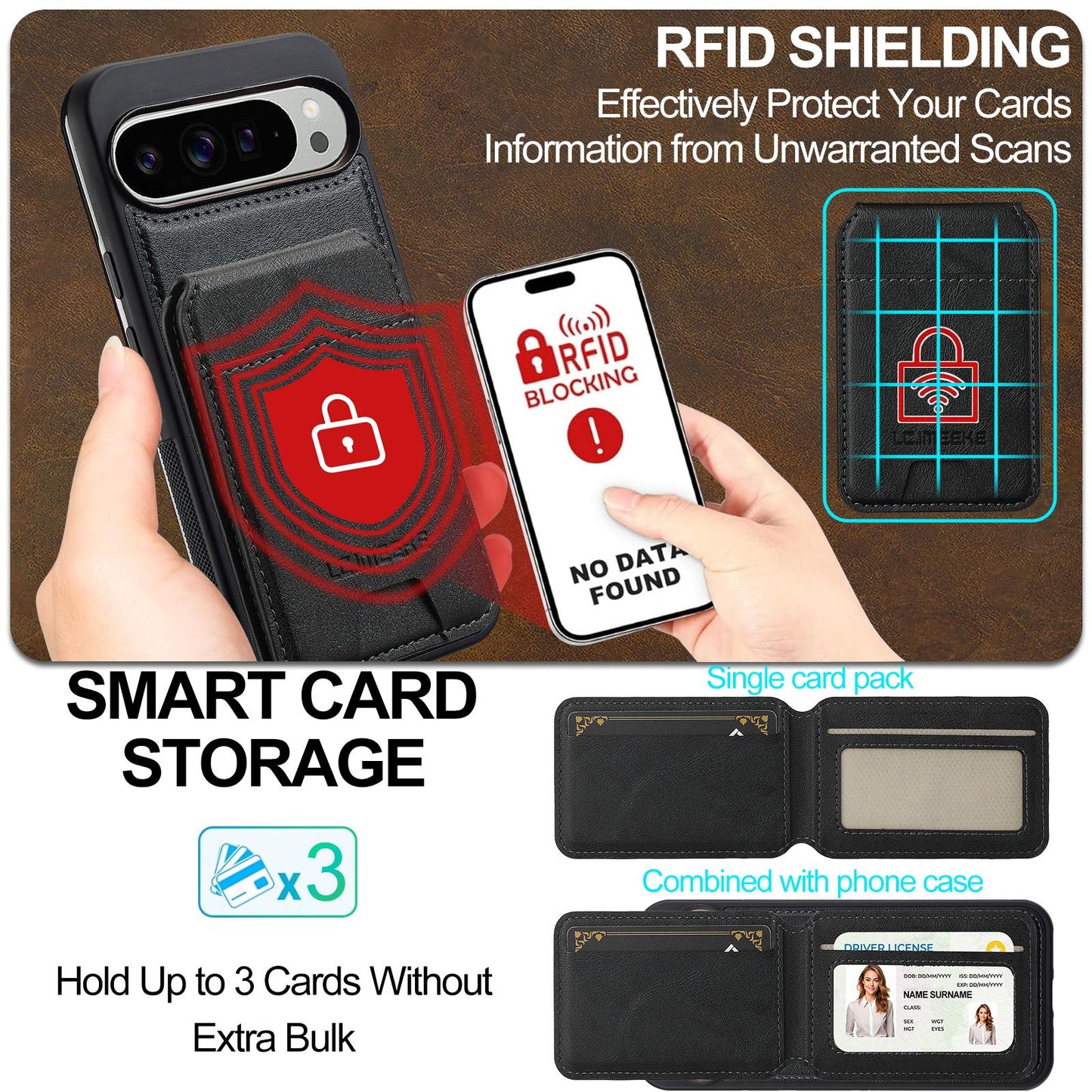 For Google Pixel 11 Pro XL LC.IMEEKE L3 Series Detachable RFID Card Bag Magsafe Phone Case(Black)