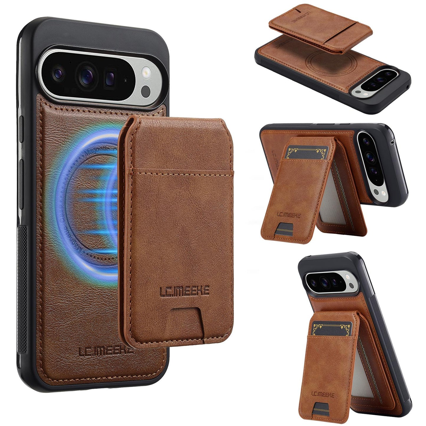 For Google Pixel 11 Pro XL LC.IMEEKE L3 Series Detachable RFID Card Bag Magsafe Phone Case(Brown)