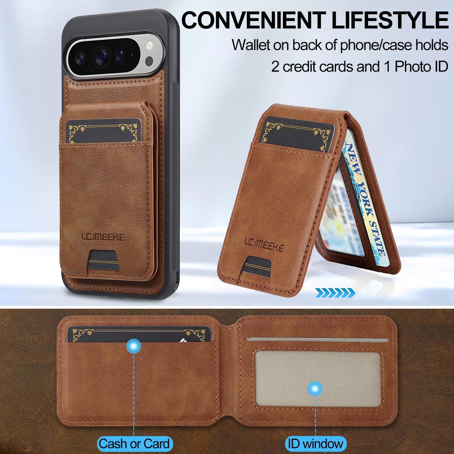 For Google Pixel 11 Pro XL LC.IMEEKE L3 Series Detachable RFID Card Bag Magsafe Phone Case(Brown)
