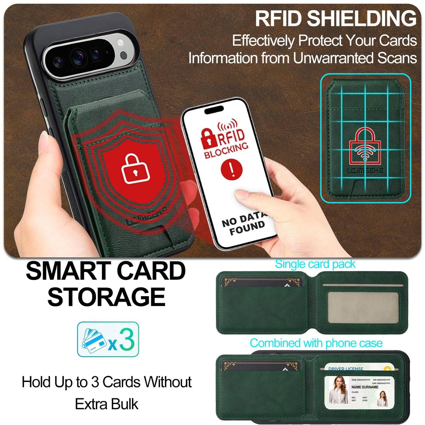 For Google Pixel 11 Pro XL LC.IMEEKE L3 Series Detachable RFID Card Bag Magsafe Phone Case(Green)