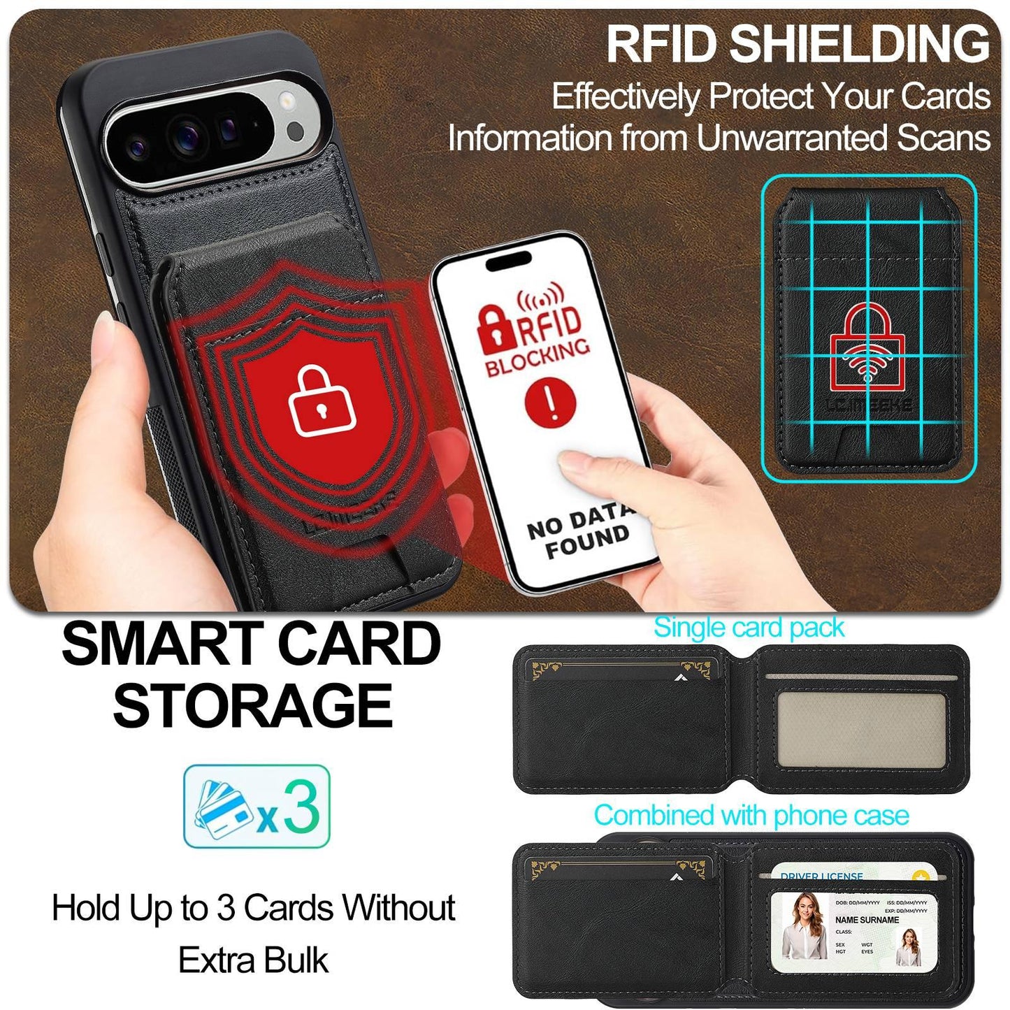 For Google Pixel 11 / 11 Pro LC.IMEEKE L3 Series Detachable RFID Card Bag Magsafe Phone Case(Black)